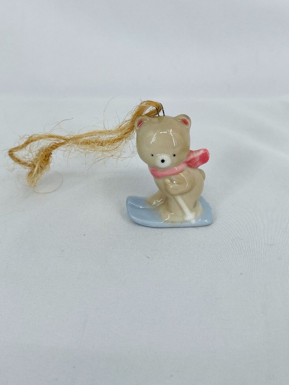 Vintage RUSS Porcelain BEAR SKIING Christmas Ornament